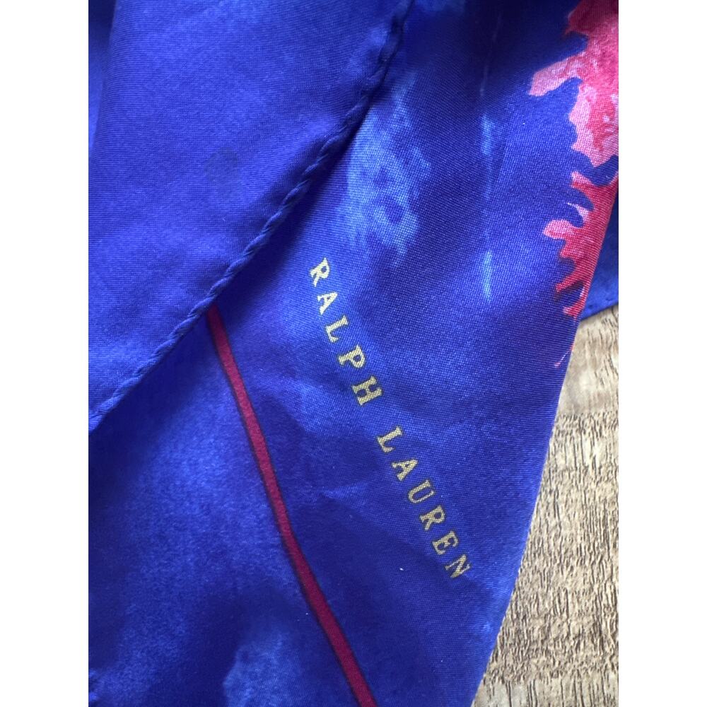 Vintage Ralph Lauren 100% Silk Retro Floral Large Scarf - Picture 2 of 4